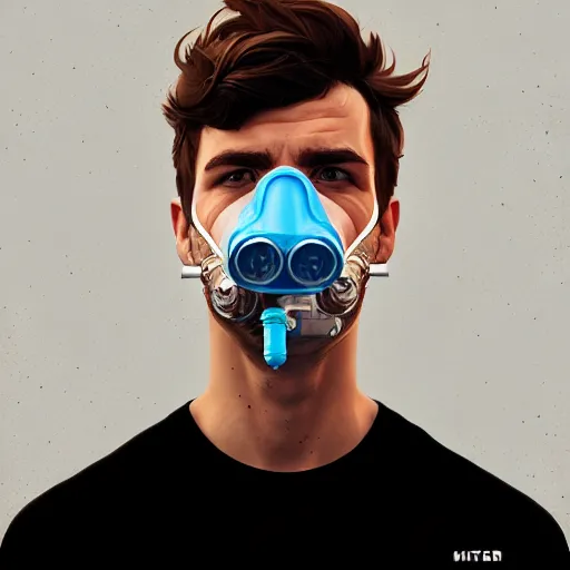 Prompt: a profile photo of a man with oxygen mask, side profile in underwater, highly detailed, digital painting, artstation, concept art, smooth, sharp focus, illustration by Sandra Chevrier