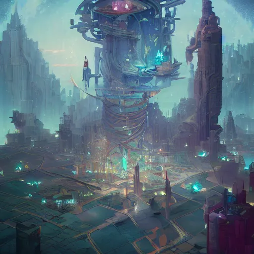 Image similar to garden village city sacred octane render cinematic geometric fantasy by peter mohrbacher, victo ngai, tristan eaton, android jones, beksinski, wlop, james jean, rhads