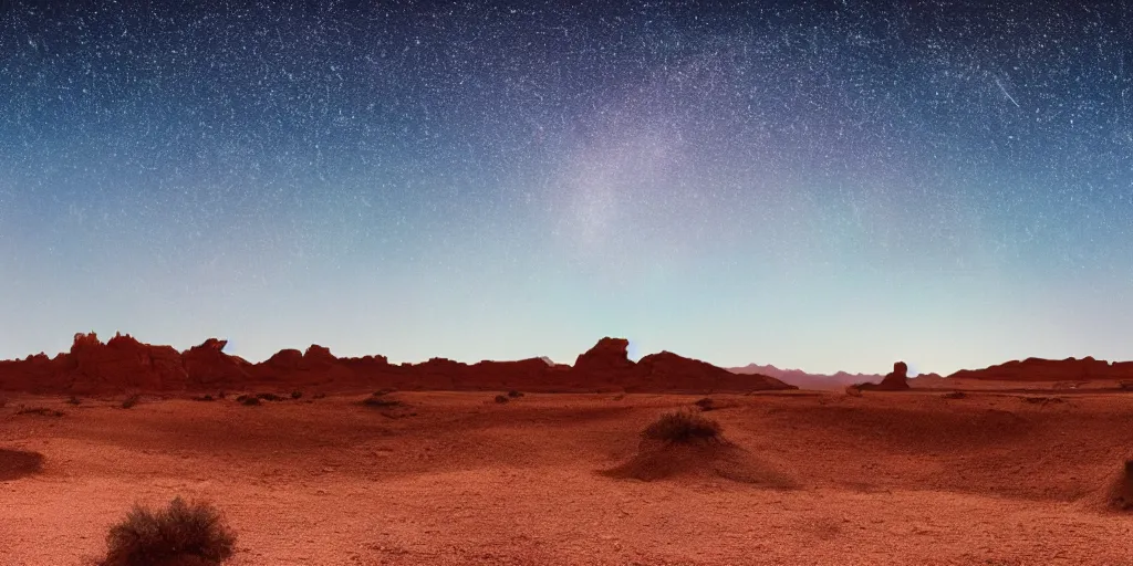 Image similar to desert with sky with starscinematic, highly detailed wide, atmospheric lighting, kekai kotaki style