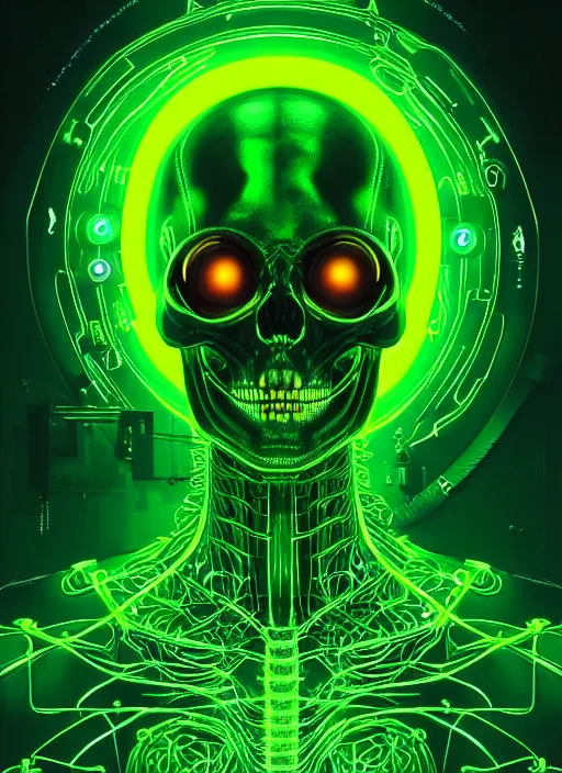 portrait of a cyber skeleton, glowing green runes, | Stable Diffusion ...