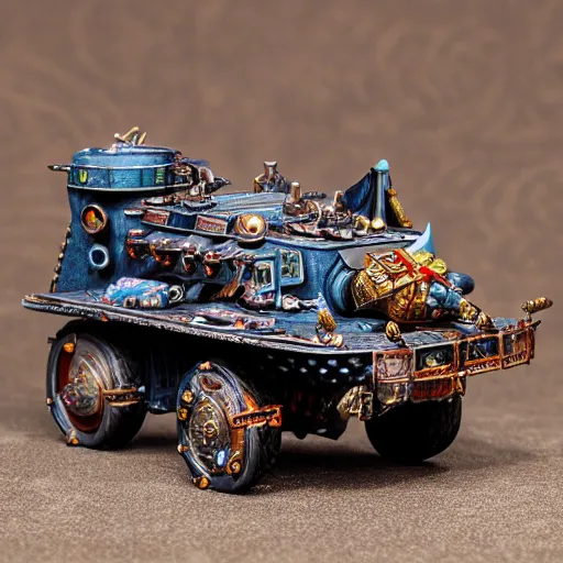 Image similar to 8 0 mm resin detailed miniature of a warhammer 4 0 k popemobile, product introduction photos, 4 k, full body, hyper detailed,