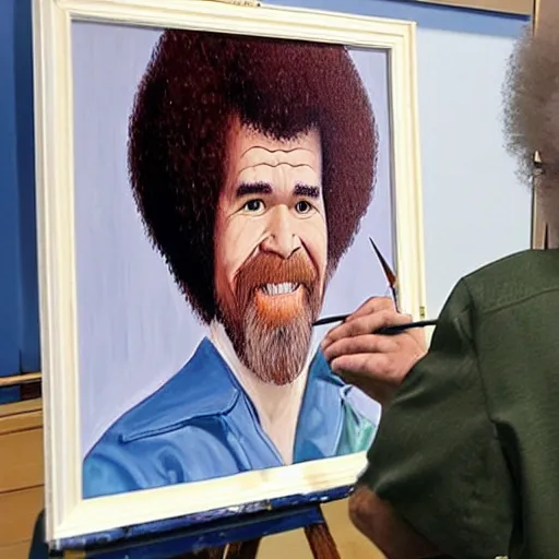 Image similar to bob ross painting an painting of bob ross, recursion