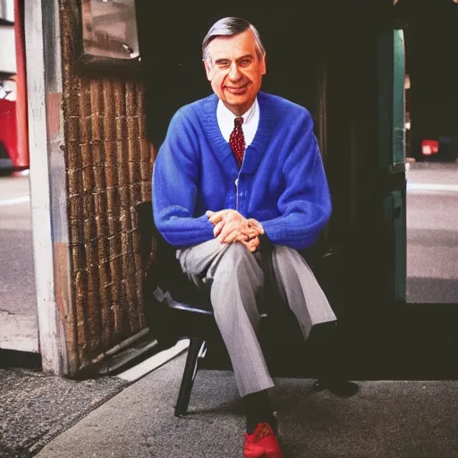 Prompt: Mr Rogers as a pimp, street photography, detailed