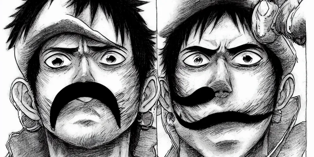 Image similar to [ luffy mustache ] ( by kim jung gi ) ( by kentaro miura )