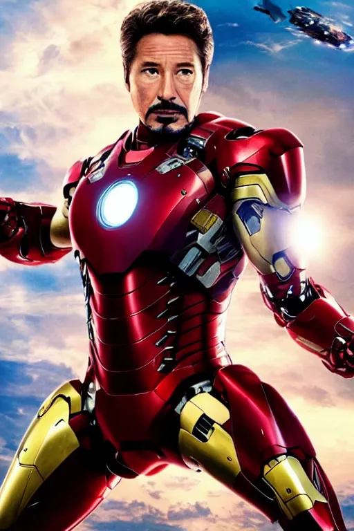 Prompt: richard gere is newiron man, epic scene from marvel movie, movie poster