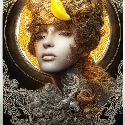 Prompt: the portrait of a sensual lemon that resembles an absurdly beautiful, graceful, elegant, idol, an ultrafine hyperdetailed illustration by kim jung gi, irakli nadar, intricate linework, bright colors, octopath traveler, final fantasy, unreal engine 5 highly rendered, global illumination, radiant light, detailed and intricate environment