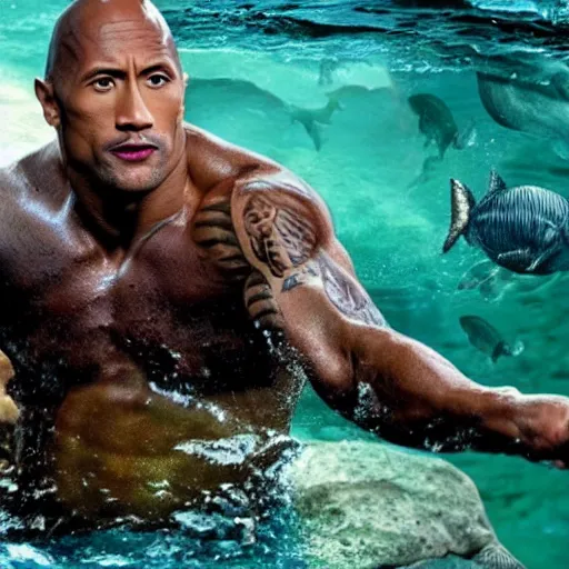 Prompt: Dwayne Johnson as a Mermaid