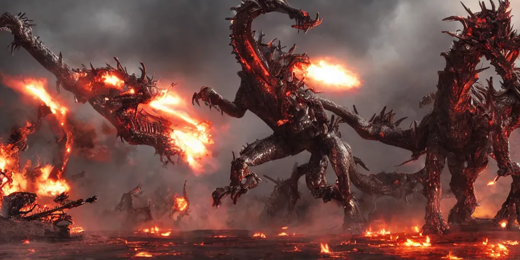 Image similar to terminator vs undead dragon, scorched earth, detailed, unreal engine, realistic, detailed, sweat, dramatic lighting, cinematic