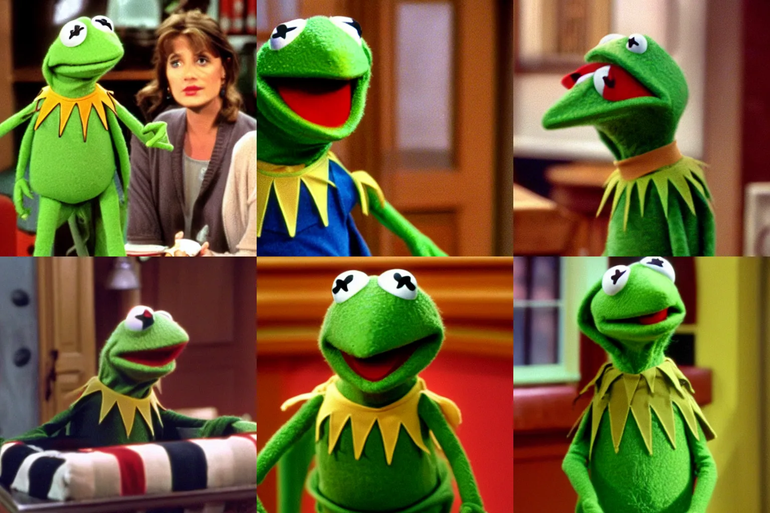Prompt: Kermit the Frog, from TV show Friends, Season 3 (1997)