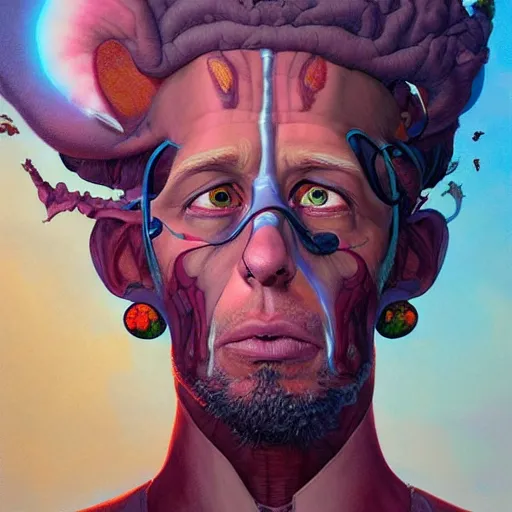 Image similar to humandesign mohawk projector portrait by gaston bussierre and charles vess and james jean and erik jones and rhads, inspired by rick and morty, epic, funny, huge scale, beautiful fine face features, intricate high details, sharp, ultradetailed