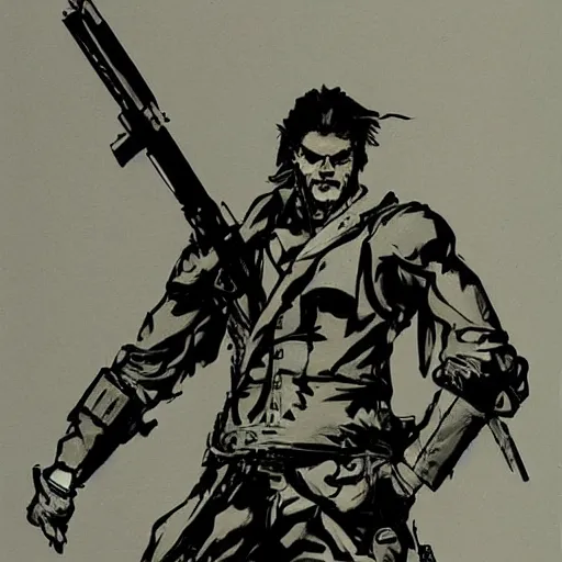 Prompt: martin ansen style metal gear solid 2 sons of liberty yoji shinkawa