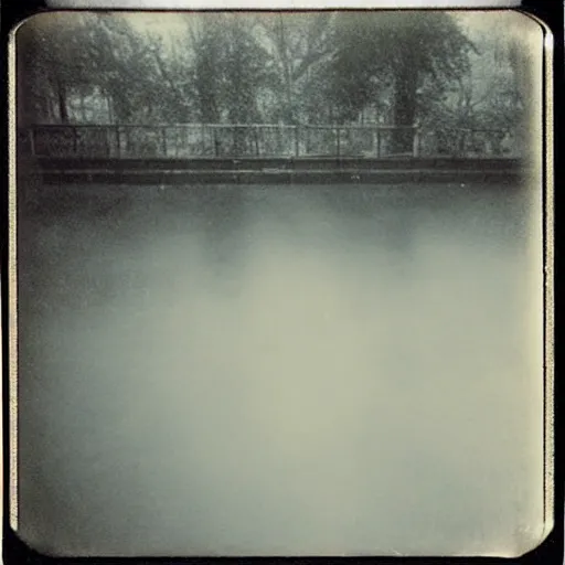 Image similar to flooded subway entrance, dark, liminal space, eerie, old polaroid,