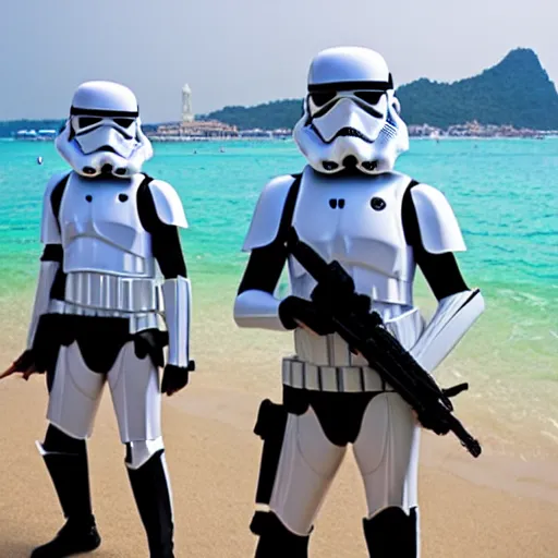 Prompt: storm troopers vacationing in pattaya thailand, photoreal