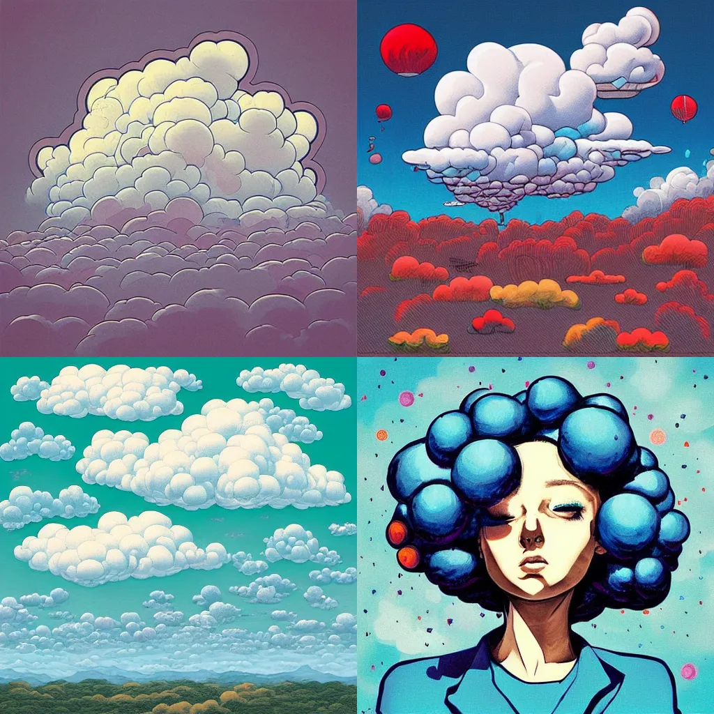 Prompt: “puffy cloudscape, album art in the style of James Jean”