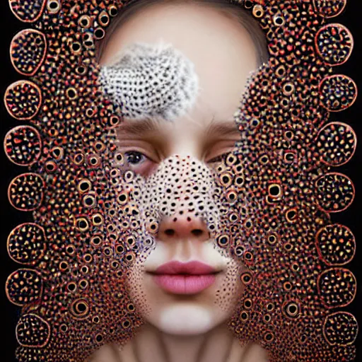 Prompt: eyes!! a girl covered with many eyes!, surreal art by colin christian, trypophobia eyes