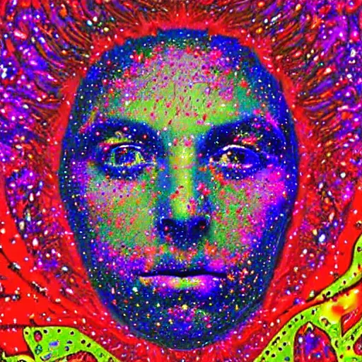 Image similar to a face made out of stars and stardust, psychedelic