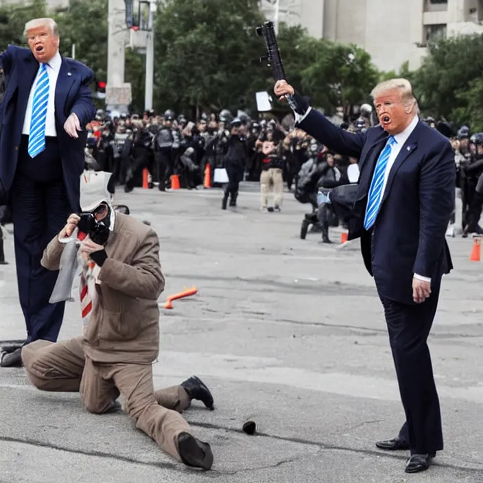 Prompt: a photo of donald trump with a gun in a protest