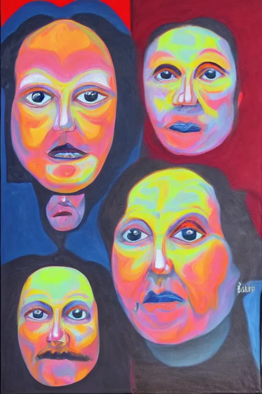 Prompt: a dual color acrylic painting of an exaggerated face, by solongo turbayar, by corona lisa, by peter keil, by peinture intitulee