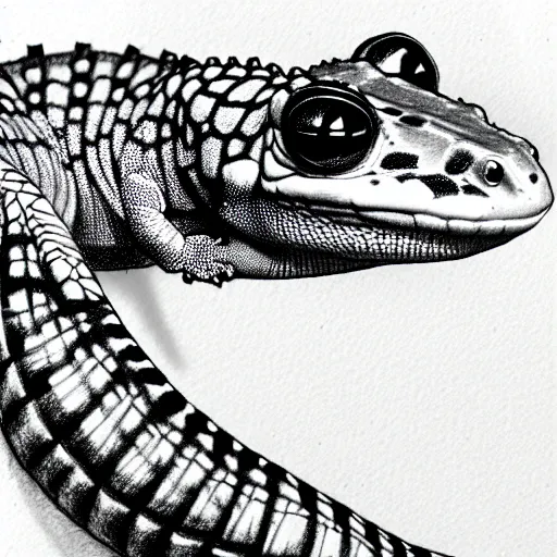 Prompt: drawing of a gecko, pencil, basic, outline, low detail