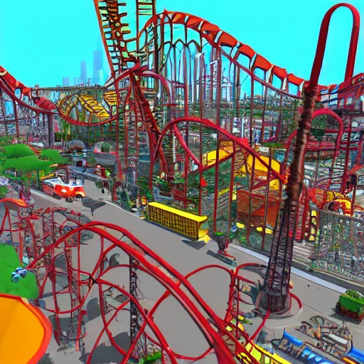 Image similar to New York bird's perspective in the style of rollercoaster tycoon 2