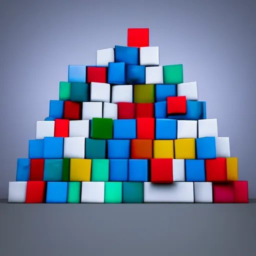 Image similar to abstract art of a stack of cubes, each smaller than the last, a pyramid of multicolored cubes, unreal engine, artstation, satisfying