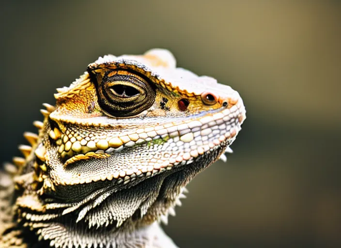 Image similar to dslr portrait still of a bearded dragon!!! with a large white beard a large white human beard of hair on his chin!!!, 8 k 8 5 mm f 1. 4