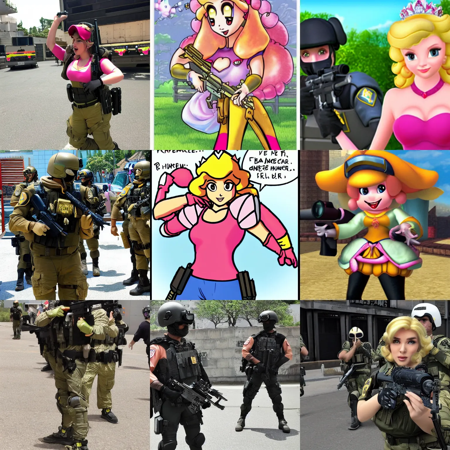 Prompt: princess peach on swat team