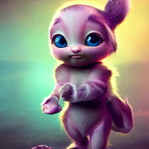 Image similar to full body pose, hyperrealistic photograph of a cute baby avatar creature, dim volumetric lighting, 8 k, octane beautifully detailed render, extremely hyper detailed, intricate, epic composition, cinematic lighting, masterpiece, trending on artstation, very very detailed, stunning, hdr, smooth, sharp focus, high resolution, award, winning photo, dslr, 5 0 mm