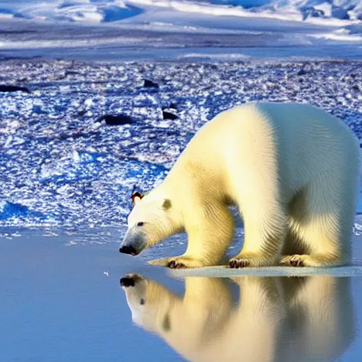 Image similar to photo of a polar bear drinking tea, highly detailed