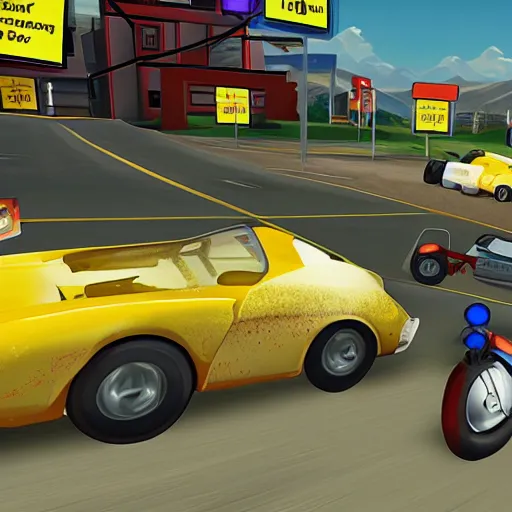 Prompt: screenshot of a breaking bad racing game