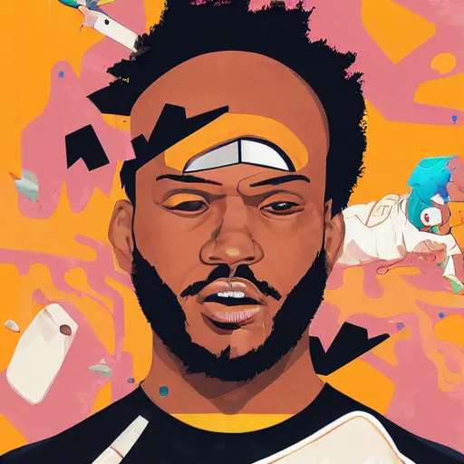 Prompt: Painting of Zack Fox and Thundercat by Supreme x Sachin Teng :4 asymmetrical, Matte Painting , Vector art, geometric shapes, hard edges, energetic, graffiti, street art:2 Masterpiece, high detail, by Sachin Teng:4