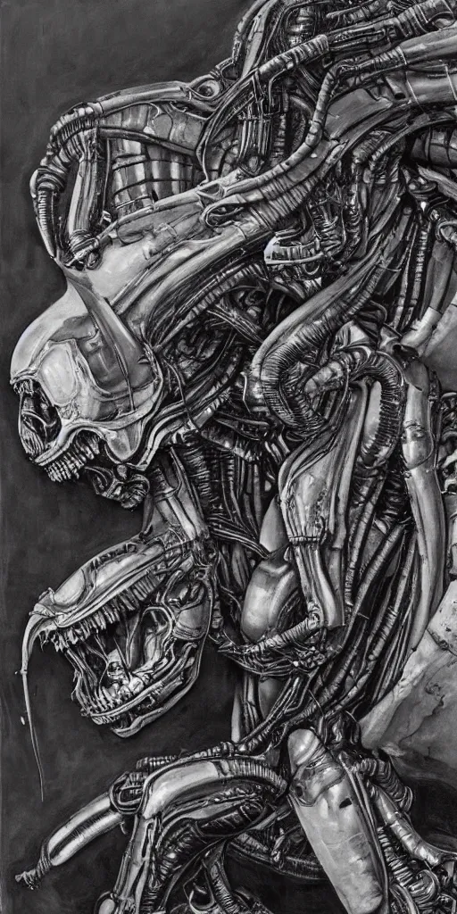 Image similar to oil painting scene from Alien 2 movie Giger art by kim jung gi