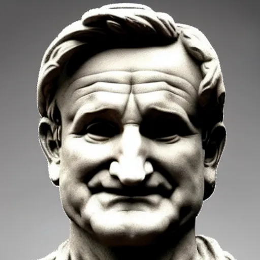 Prompt: robin williams as a greek marble statue