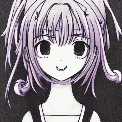 Prompt: Masterpiece black & white portrait of Sakura Kinomoto from Card Captor Sakura drawn by Gunma Kisaragi, trending on pixiv