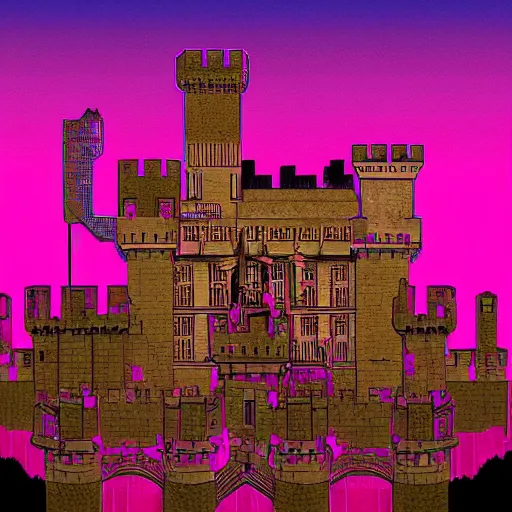 Image similar to medieval castle, epic retrowave art, trending on art station