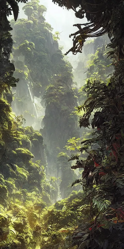 Image similar to an alien jungle landscape, apex legends, epic lighting, sketch illustration, ultra detailed, art by artgerm and greg rutkowski and alphonse mucha