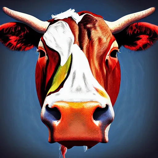 Image similar to half man, half cow, digital art painting, abstract