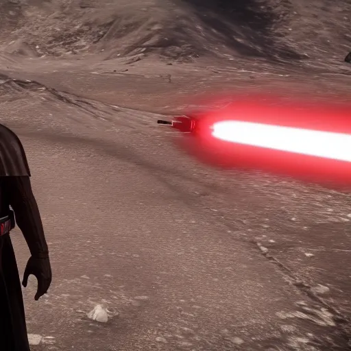 Image similar to Film still of Darth Vader holding his lightsaber, from Red Dead Redemption 2 (2018 video game)