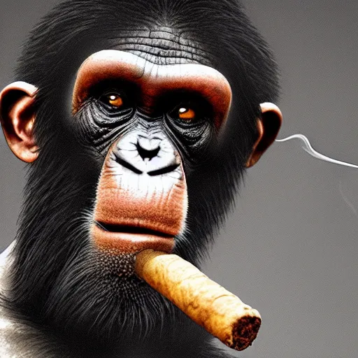 Image similar to a chimp wearing a suit smoking a cigar, dramatic lighting, cinematic, establishing shot, extremly high detail, photorealistic, cinematic lighting, artstation, style by James Gurney