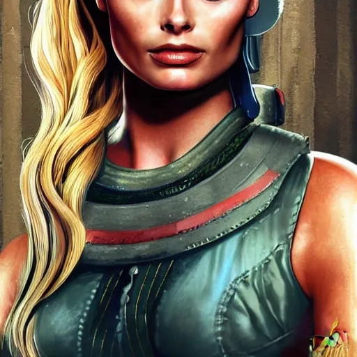 Image similar to beautiful warrior margot robbie, hd digital art, highly detailed