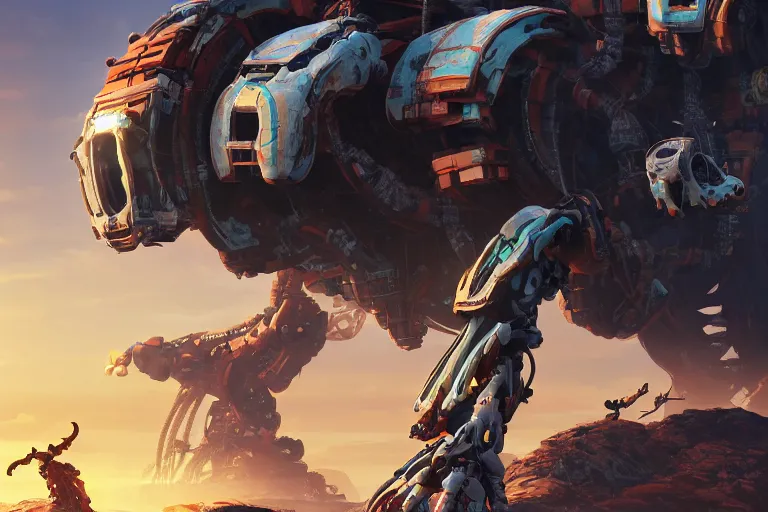 Image similar to shell - walker machine mecanical creature robot of horizon forbidden west horizon zero dawn radiating a glowing aura global illumination ray tracing hdr fanart arstation by ian pesty and alena aenami artworks in 4 k