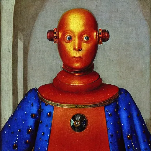 Prompt: a robot painted by Jan van Eyck,