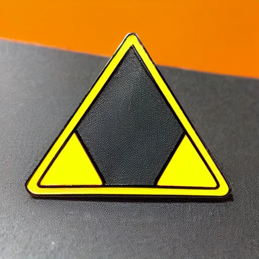 Image similar to a triangle enamel pin of a caution fire hazard label, smooth curves