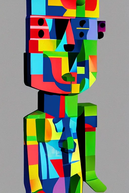 Image similar to cubist moai statue cutout digital illustration cartoon colorful beeple