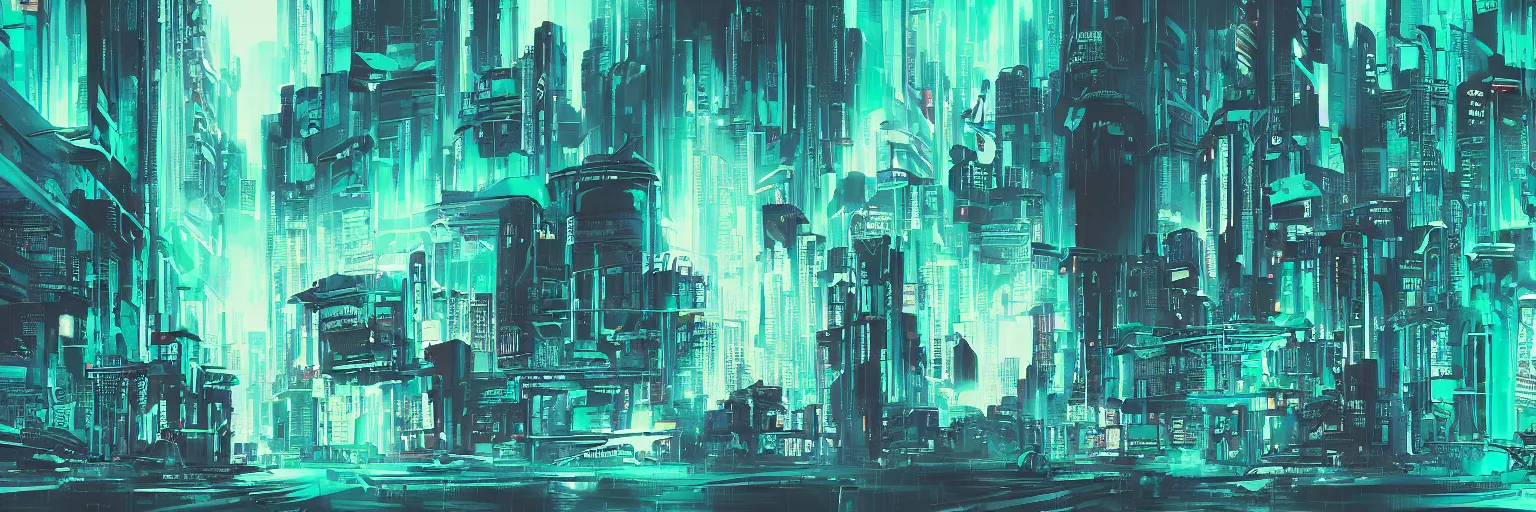 Image similar to Cyberpunk dreamscape, teal, abstract,detailed