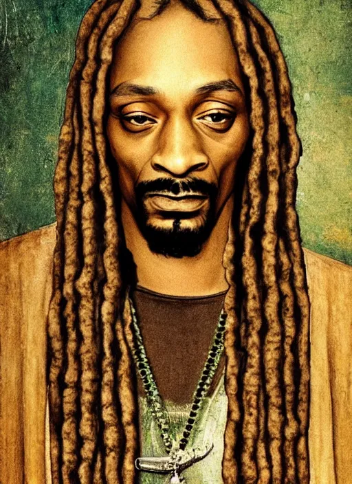 Image similar to a very high resolution image from a new movie, snoop dogg. drawn by leonardo da vinci. mountains, directed by wes anderson