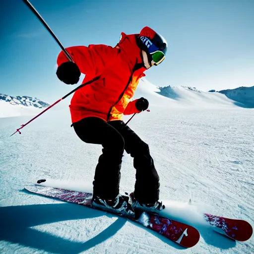 Image similar to photo of a guy skiing, the ground is all ice - cream