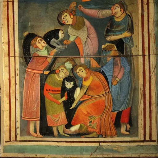 Prompt: cats being worshipped, fresco painting