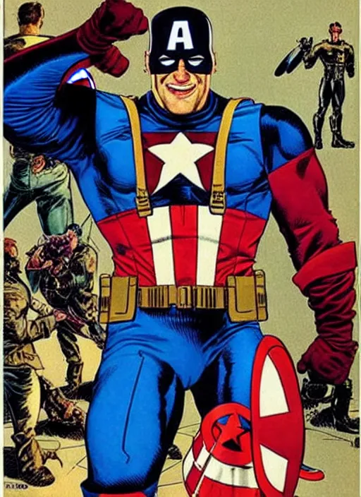 Image similar to the punisher dressed as captain america. portrait by clyde caldwell and jean giraud and anton otto fischer and john philip falter and will eisner and gil elvgren