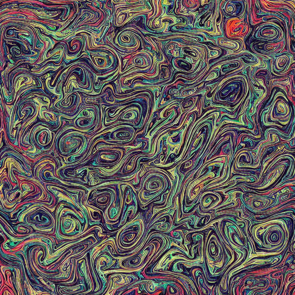 Image similar to colorful topo camo, swirls, technical, acrylic, eyes, teeth, death metal, eerie, tribal, clay, dotting, lines, stipple, points, cybernetic, style of old painting, francis bacon art, sleep paralysis, hypnosis, eerie, terror, oil, neon, black and white, color splotches, colorful dots, ominous, abstract